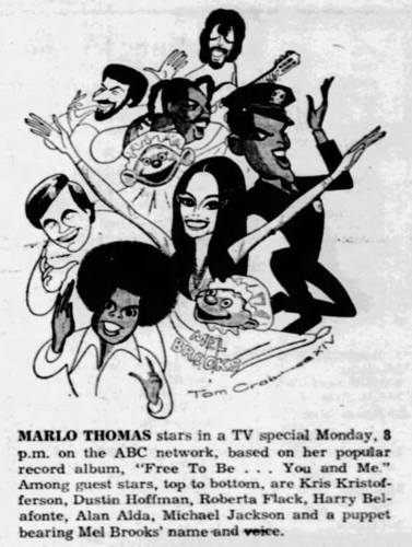 Newspaper clipping advertising Marlo Thomas's 1973 TV special, Free to Be...You and Me