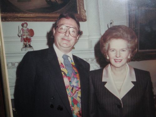 Jonathan King poses with Margaret Thatcher, date unknown