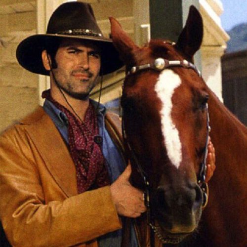 Bruce Campbell as Brisco County Jr. with one of the horses who played Comet